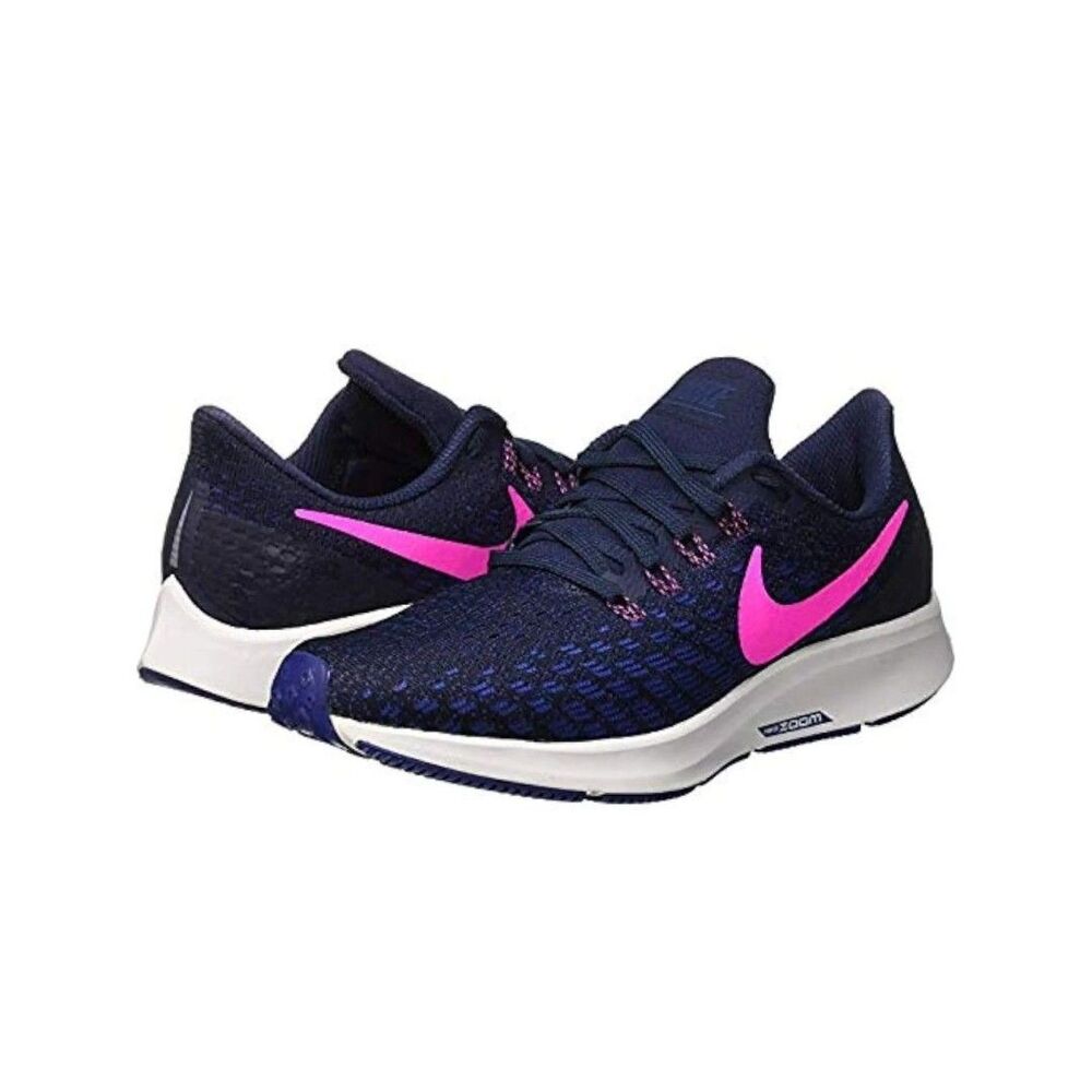 Nike Women's Air Zoom Pegasus Running Shoes - Navy with Pink Swoosh